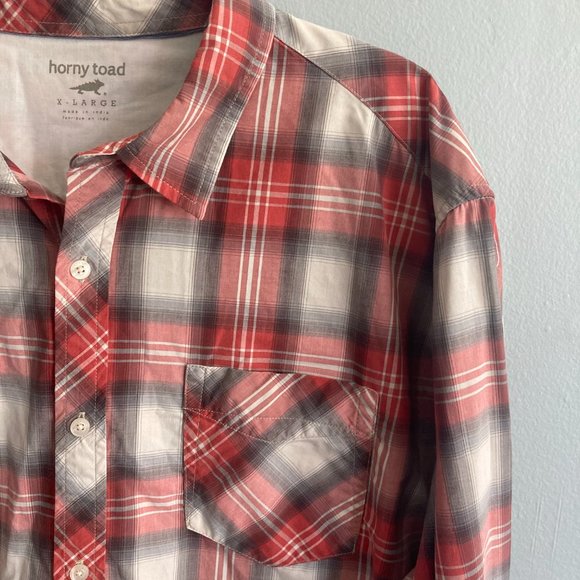 Horny Toad Men's Red Checkered Shirt Button Down Organic Cotton Blend Size XL - Picture 3 of 5